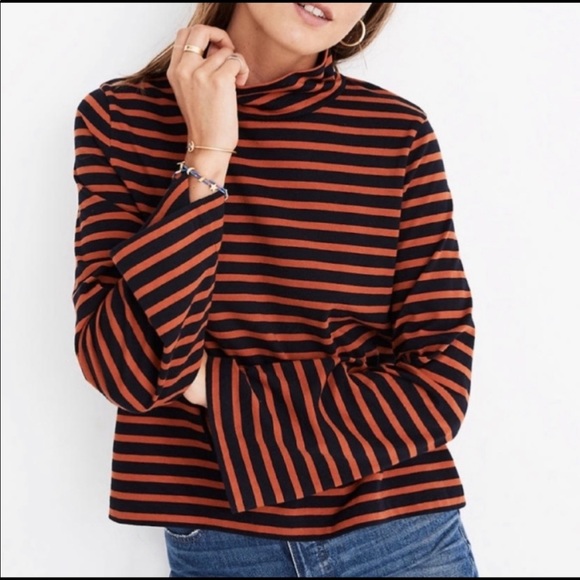 Madewell Tops - Madewell Mockneck Navy/Orange Top